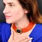 1970s Multi Strand Red Natural Coral Necklace with Jumbi Amytyst Clasp