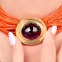 1970s Multi Strand Red Natural Coral Necklace with Jumbi Amytyst Clasp