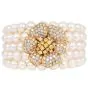 Diamond Flower 5Rows Pearl 18K Yellow Gold Cuff Bracelet |Dover Jewelry|
