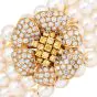 Diamond Flower 5Rows Pearl 18K Yellow Gold Cuff Bracelet |Dover Jewelry|