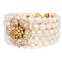 Diamond Flower 5Rows Pearl 18K Yellow Gold Cuff Bracelet |Dover Jewelry|