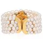 Diamond Flower 5Rows Pearl 18K Yellow Gold Cuff Bracelet |Dover Jewelry|