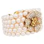 Diamond Flower 5Rows Pearl 18K Yellow Gold Cuff Bracelet |Dover Jewelry|