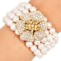 Diamond Flower 5Rows Pearl 18K Yellow Gold Cuff Bracelet |Dover Jewelry|