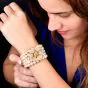 Diamond Flower 5Rows Pearl 18K Yellow Gold Cuff Bracelet |Dover Jewelry|