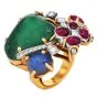 Seaman Schepps 18K Yellow Gold Cabochon Ruby, Emerald, Sapphire & Diamond Ring