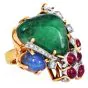 Seaman Schepps 18K Yellow Gold Cabochon Ruby, Emerald, Sapphire & Diamond Ring