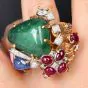 Seaman Schepps 18K Yellow Gold Cabochon Ruby, Emerald, Sapphire & Diamond Ring