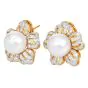1980s  10mm Pearl & Pave Diamond Platinum Clip-Back Earrings