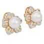1980s  10mm Pearl & Pave Diamond Platinum Clip-Back Earrings
