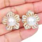 1980s  10mm Pearl & Pave Diamond Platinum Clip-Back Earrings