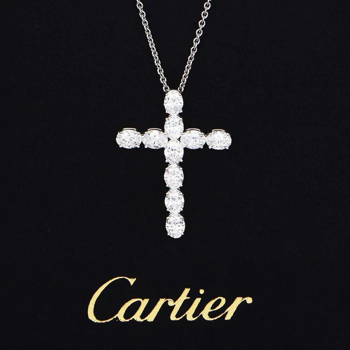 Cartier 7.18cts Platinum Diamond Cross Pendant Necklace