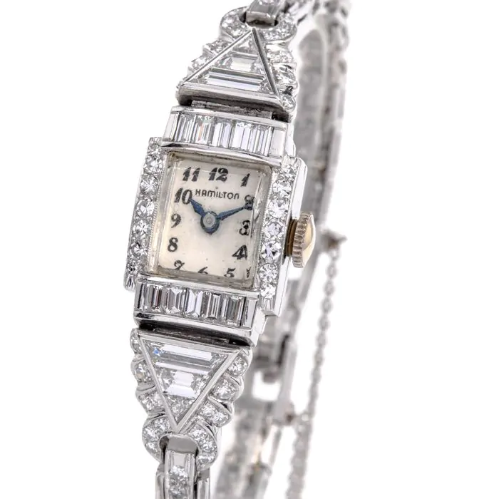 Vintage Hamilton Diamond Platinum Ladies Cocktail Watch