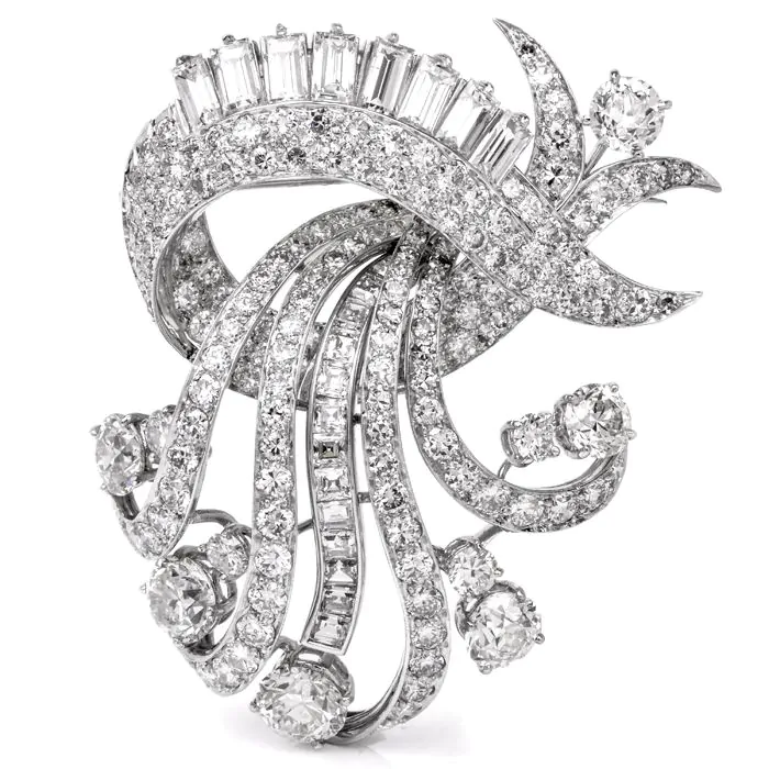 Vintage 1950 s 18.00cts Diamond Brooch Platinum Pin