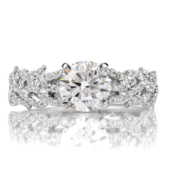 GIA D VS1 Hidalgo Diamond Gold Feather Engagement Ring