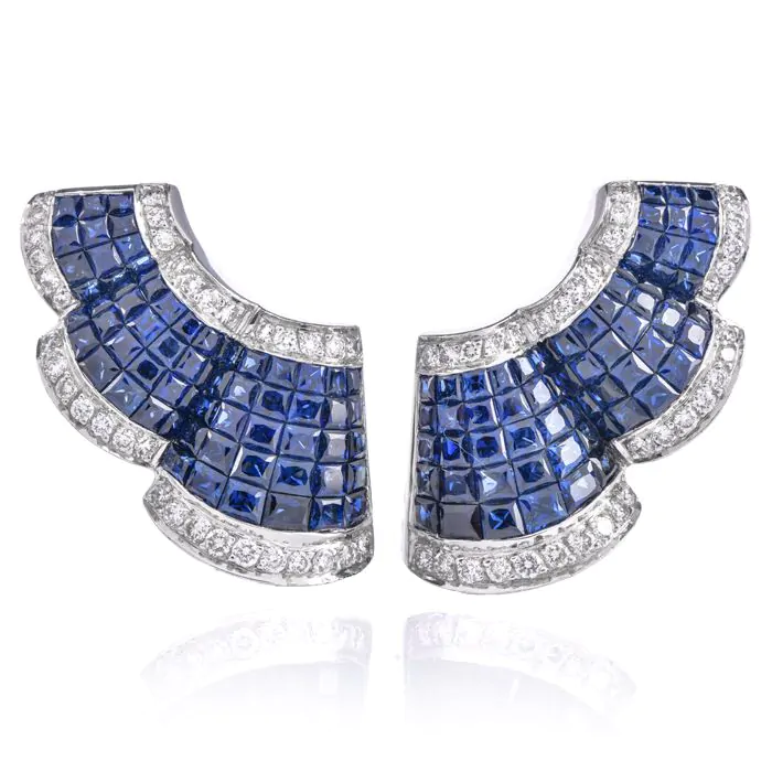 LEVIAN Sapphire Diamond Gold Earrings l Estate Jewelry l Dover Jewelry