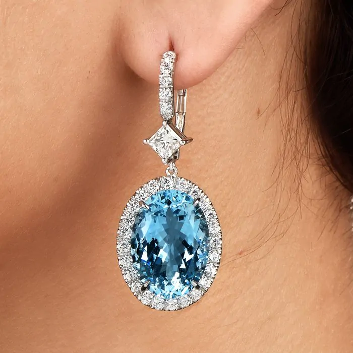 Vintage Santa Maria Aquamarine Diamond Platinum Pendant Earrings