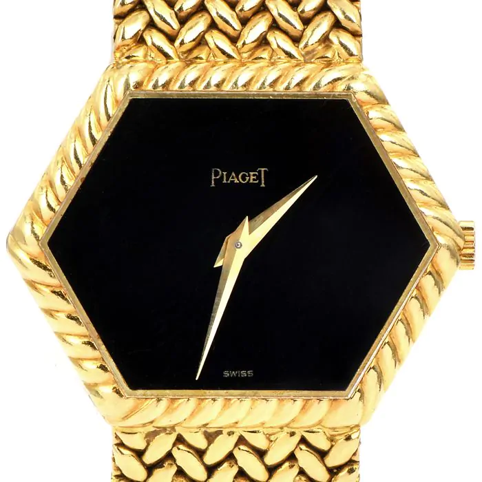 Piaget Vintage Ref 9559 18K Yellow Gold Hexagonal Onyx Dial Ladies Watch