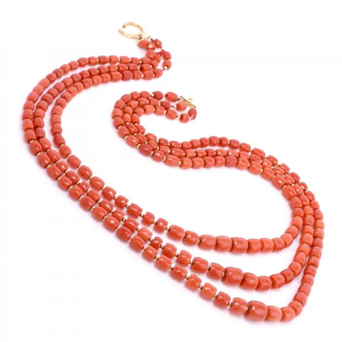 coral bead necklace multi stand coral bead necklace estate jewelry Coral beads Coral necklace Natural coral beads red coral necklace