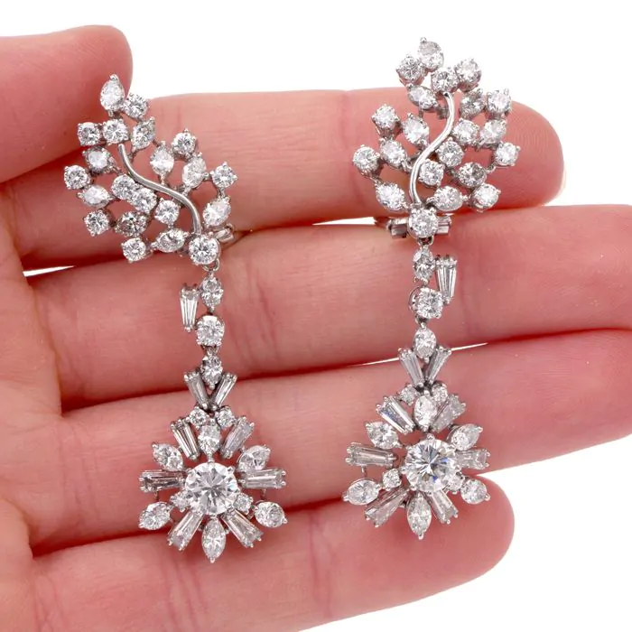 Vintage GIA 9.02cts Diamond Chandelier Platinum Diamond Drop Earrings