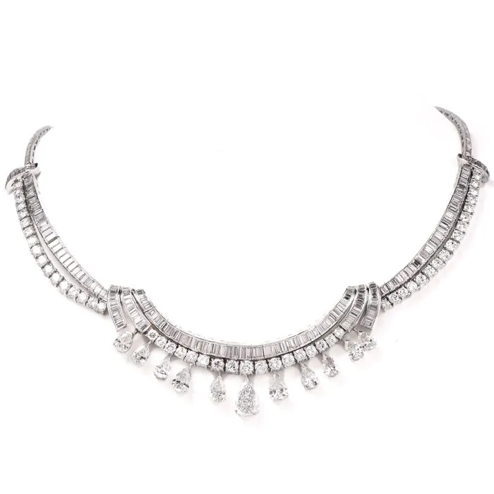 Vintage 30.87ct Diamond Platinum Pendant Choker Necklace