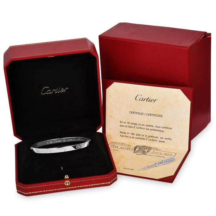 Cartier LOVE 18K White Gold Bangle Bracelet Size 20 Box Paper