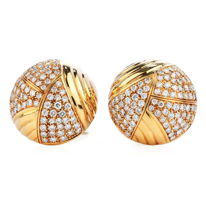 Cartier Vintage 6.10 carats Diamond 18K Gold Dome Clip On Earrings
