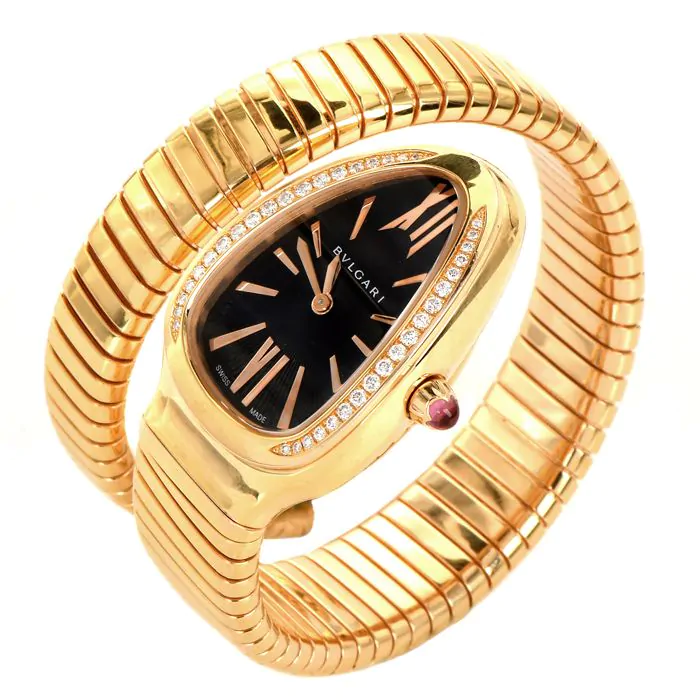 Diamonds 18K ☆BVLGARI☆ BVLGARI BVLGAR TUBOGAS M ウォッチ♪ Yellow gold Serpenti Tubogas Watch Yellow with Diamonds