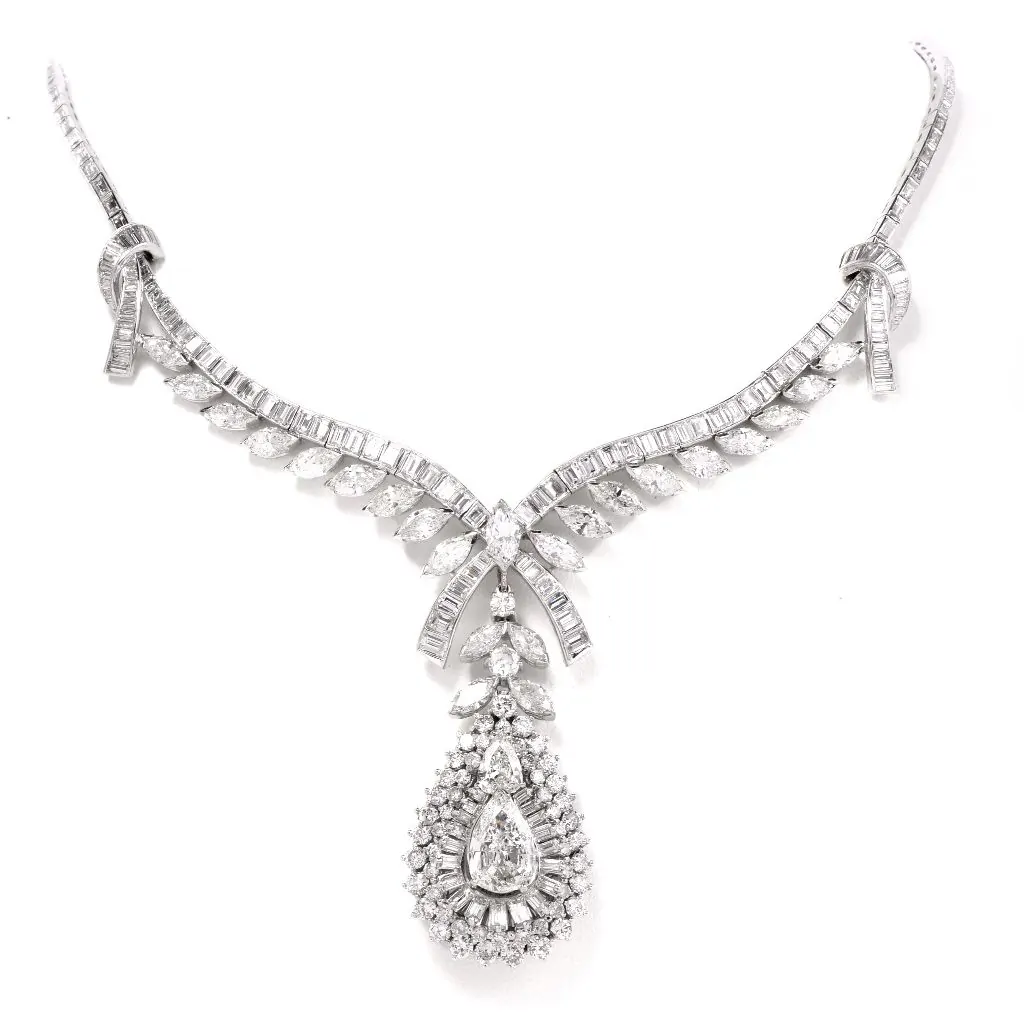 Celebrity 33.01cttw Baguettes Pear Diamond Platinum Drop Necklace
