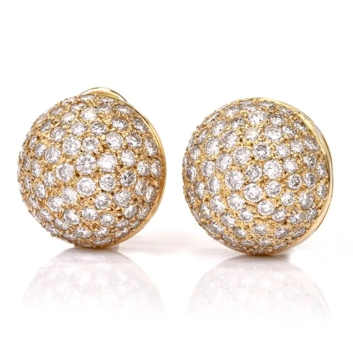 Estate 6.75cts Bombe Diamond Clip on 18k Gold Stud Earrings