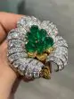 Buccellati Vintage Emerald diamond 18k Gold Flower Brooch Pin