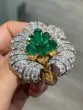 Buccellati Vintage Emerald diamond 18k Gold Flower Brooch Pin