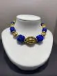 Vintage 1960S Carved Lapis Lazuli 18K Yellow Gold Large Choker Necklace