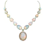 Estate 83.15 carats Opal Diamond 14K Gold Cabochon Drop Necklace