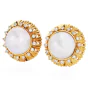 Estate Sunflower Diamond Pearl 18k Gold Clip-on Stud Earrings