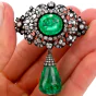 Antique Georgia Large Emerald Diamond Silver Gold pendant 