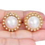 Estate Sunflower Diamond Pearl 18k Gold Clip-on Stud Earrings