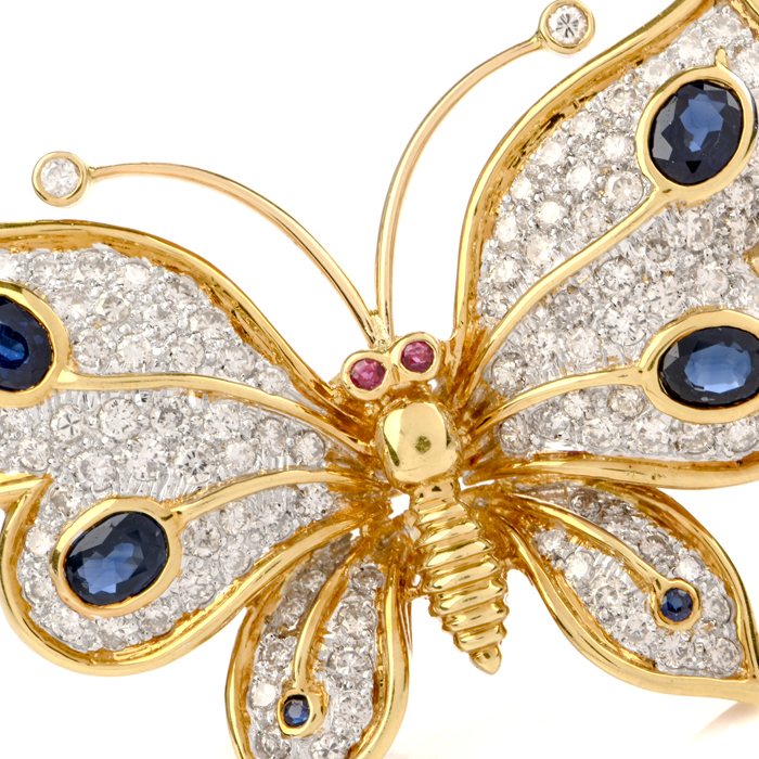 Golden Vintage Diamond Brooch Personality Double Hollow Diamond Butterfly Brooch 