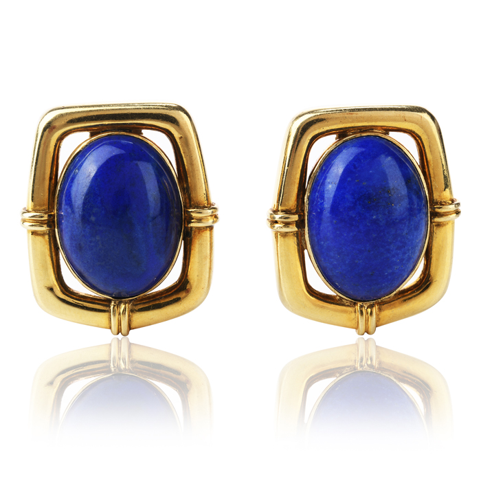 Earrings Blue Lapis Lazuli clip on Vintage